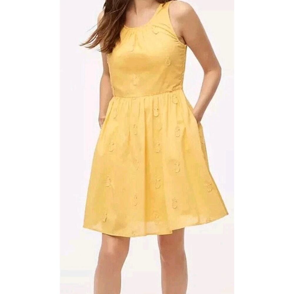 J. Crew Pineapple Appliqué Cotton Fit & Flare Mini Dress  Yellow Women's 6 NWT